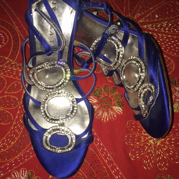 Crystal Studded Royal Blue Heels - Picture 3 of 3